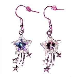 Synthetic Aura Rainbow Quartz Shooting Star Rhinestone Dangle Silver Earrings